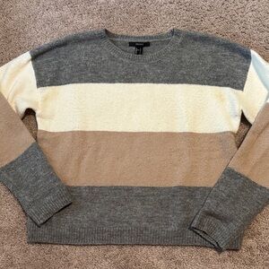 Forever 21 Men's Striped Crewneck Sweater - Gray, Cream, Brown